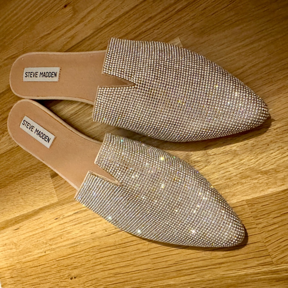 Steve Madden Rhinestone Mules - Silver